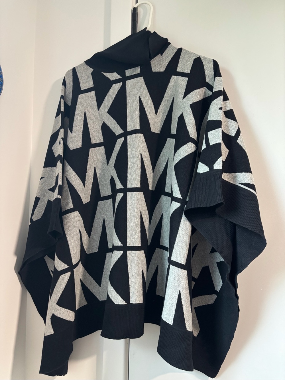 Michael Kors Black and Silver Logo Poncho Sweater